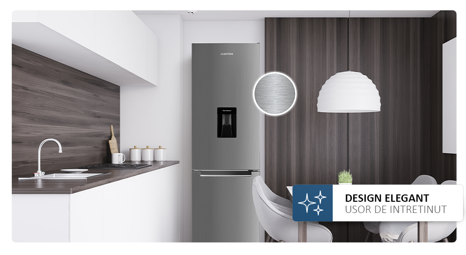 Combina Frigorific CFXD395E 313L, Clasa energetica E, Capacitate 330 L, Dozator de apa, Argintiu
