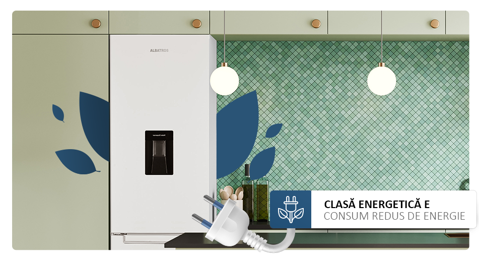 Combina frigorifica Albatros CFD343E, Capacitate 278 L, Dozator de apa, Clasa E, Termostat reglabil, Alb