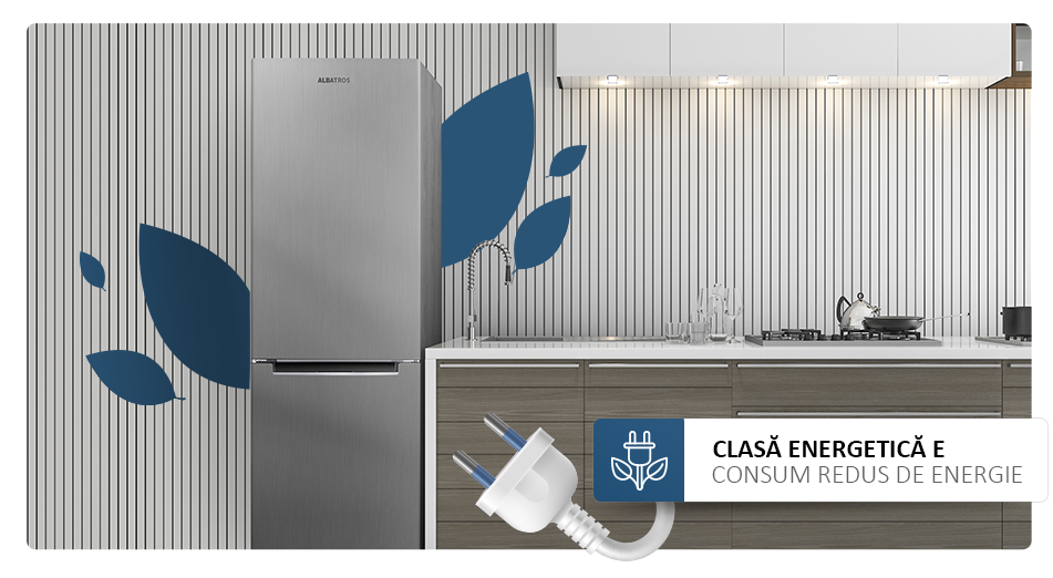 Combina Frigorifica Albatros CFX395E, 315 l, Clasa energetica E, 3 sertare la congelator, H 186 cm, Inox/ Argintiu