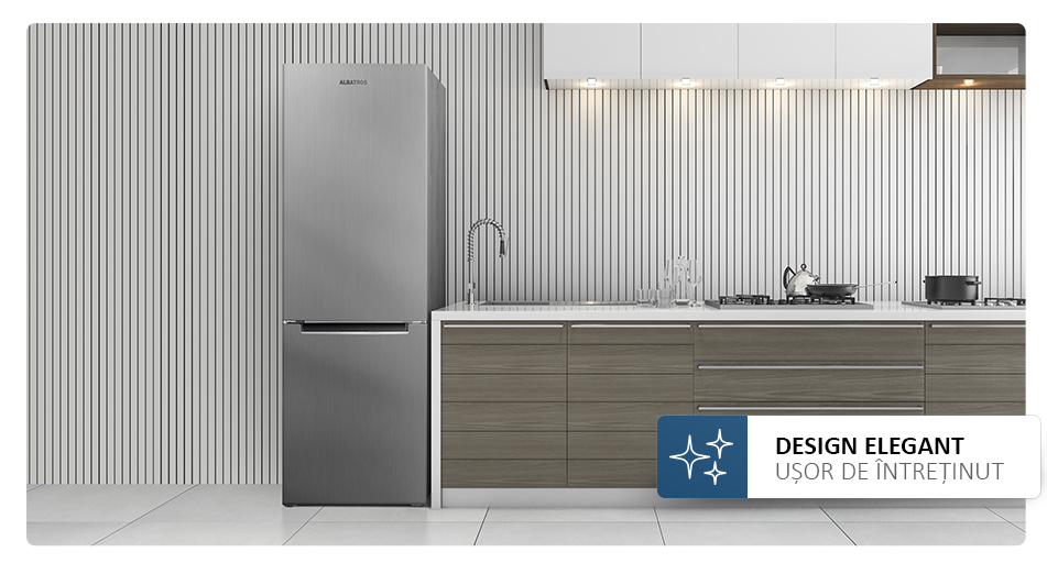 Combina Frigorifica Albatros CFX395E, 315 l, Clasa energetica E, 3 sertare la congelator, H 186 cm, Inox/ Argintiu
