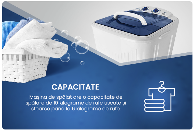 Mașină de Spălat Semiautomată Rufe Albatros WM 5.1, Capacitate 5 kg, Motor Spălare 290W, Timp Spălare 0-15 min, Alimentare cu Apă Rece sau Caldă (max 60°C )