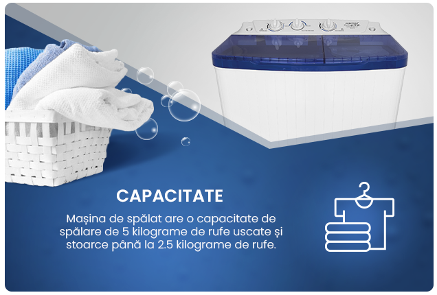 Mașină de spălat rufe semiautomată Albatros WMS 5.3, 5 kg, 350W spălare, 120W stoarcere, compactă și eficientă