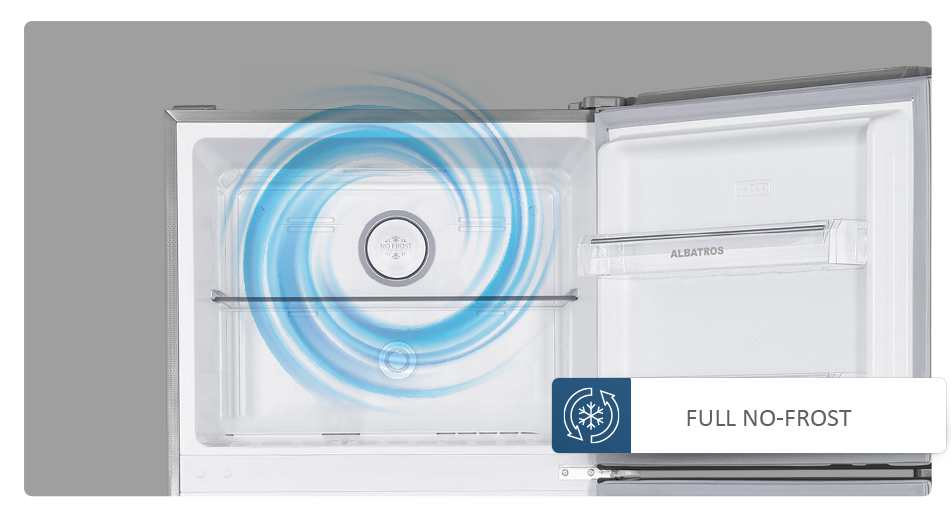 Frigider cu 2 usi Albatros FA58NFXE, 415 L, Full No Frost, Clasa energetica E, Functie Power Cool, H 178 cm, Inox/laterale argintii