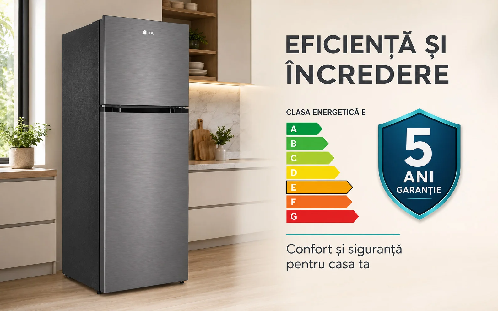 Frigider LDK LF-465NFDS, clasa energetica E, 5 ani garantie Frigider cu doua usi LDK LF-465NFDS, Capacitate 465 l, No Frost, Multi AirFlow, Crisper Box, Termostat ajustabil, H 186 cm, Clasa E, Dark Inox