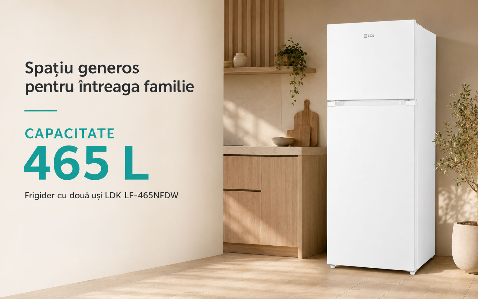 Frigider cu doua usi LDK LF-465NFDW, Capacitate 465 l, No Frost, Multi AirFlow, Crisper Box, Termostat ajustabil, H 186 cm, Clasa E, Alb