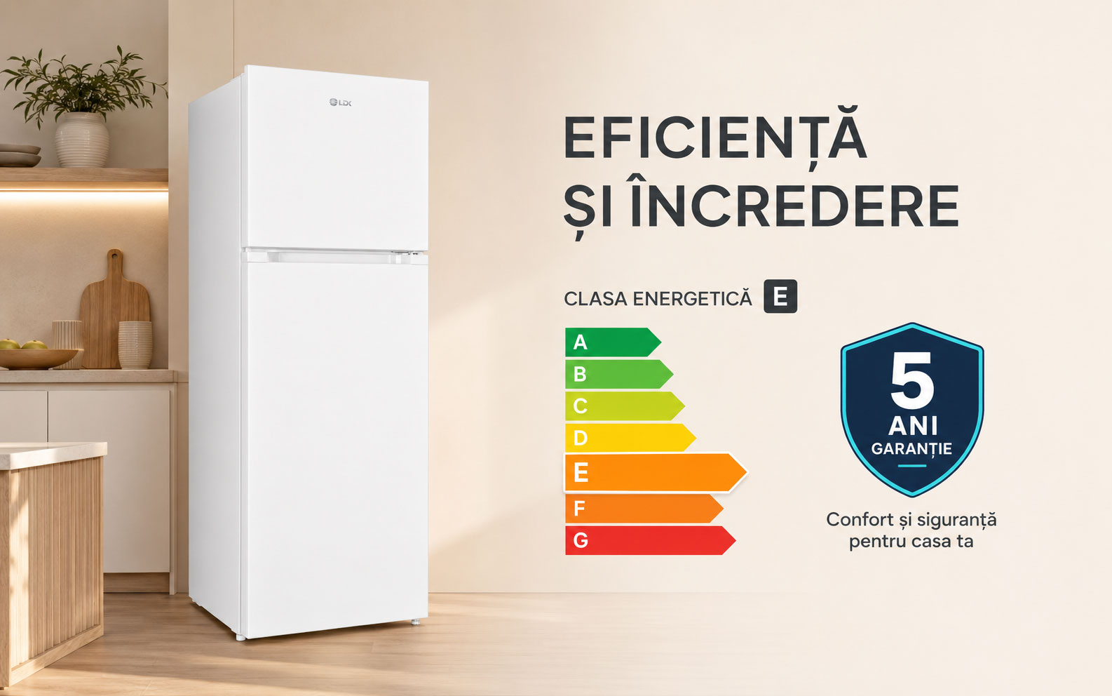 Frigider cu doua usi LDK LF-465NFDW, Capacitate 465 l, No Frost, Multi AirFlow, Crisper Box, Termostat ajustabil, H 186 cm, Clasa E, Alb