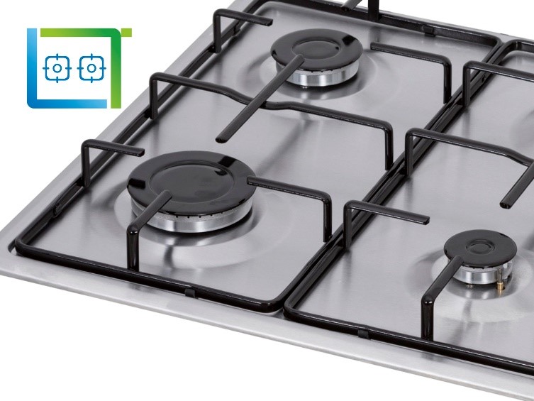 Plita incorporabila Nobeltek NHBG-6400IX, Gaz, Aprindere electrica, Gratar emailat, Inox