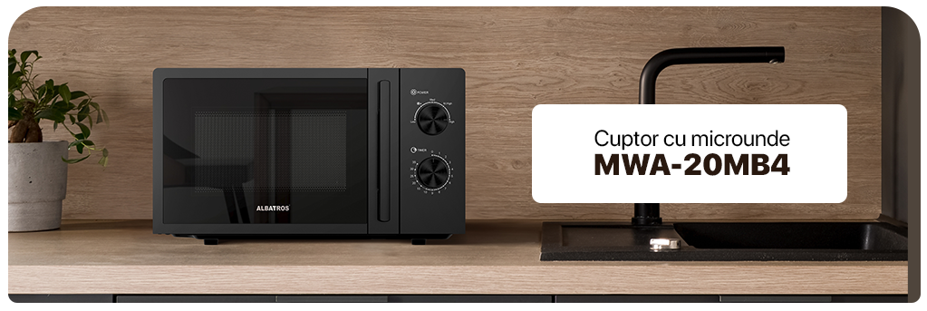 Cuptor mecanic cu microunde Albatros MWA-20MB4, Capacitate 20L, Putere 700 W, 5 Nivele de incalzire, Negru