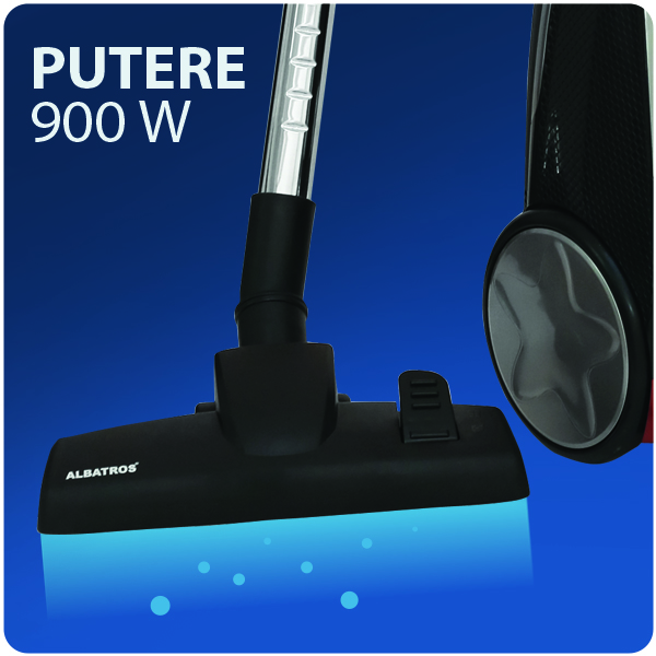 Aspirator Albatros Bella 90 Eco, Putere motor 900W, Filtru HEPA, Capacitate 3 L, Rosu