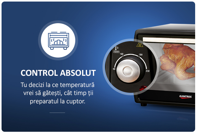Cuptor electric Albatros A63BRC2, Capacitate 63 L, Putere 2200 W, Rotisor, 230°C, 6 functii, Negru