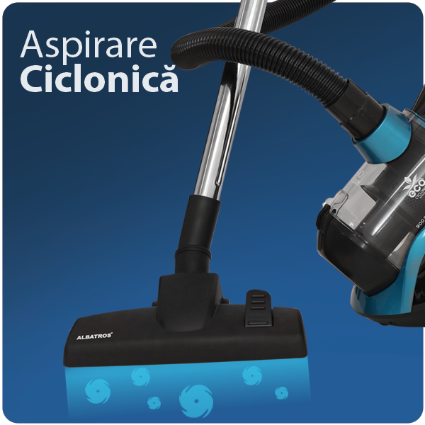 Aspirator fara sac Albatros Urban 90 Eco, Putere 900 W, Filtru HEPA, Recipient 2 L, Negru/Turcoaz