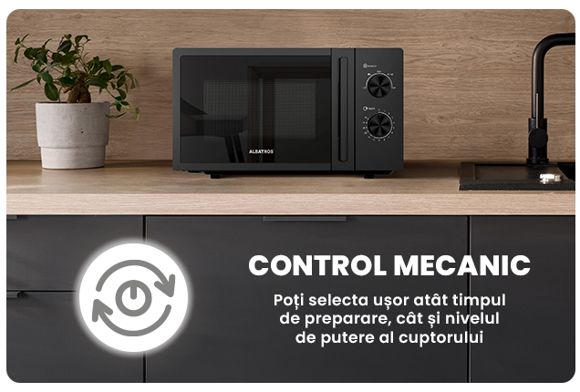 Cuptor mecanic cu microunde Albatros MWA-20MB4, Capacitate 20L, Putere 700 W, 5 Nivele de incalzire, Negru