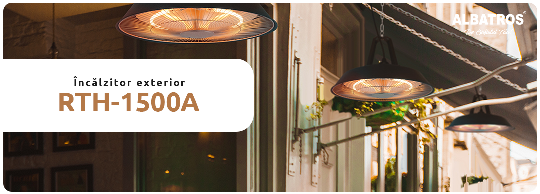 Radiator electric suspendat pentru exterior, Putere 1500 W, Lampa cu halogen, Albatros RTH-1500A