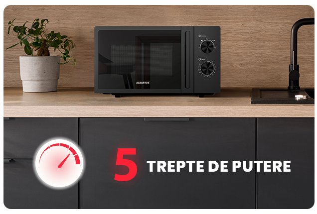 Cuptor mecanic cu microunde Albatros MWA-20MB4, Capacitate 20L, Putere 700 W, 5 Nivele de incalzire, Negru