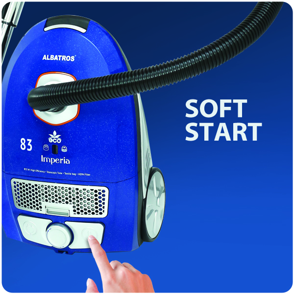 Aspirator Albatros Imperia 83 Eco, Putere 833 W, Sac textil 3.5 l, Filtru HEPA, Albastru