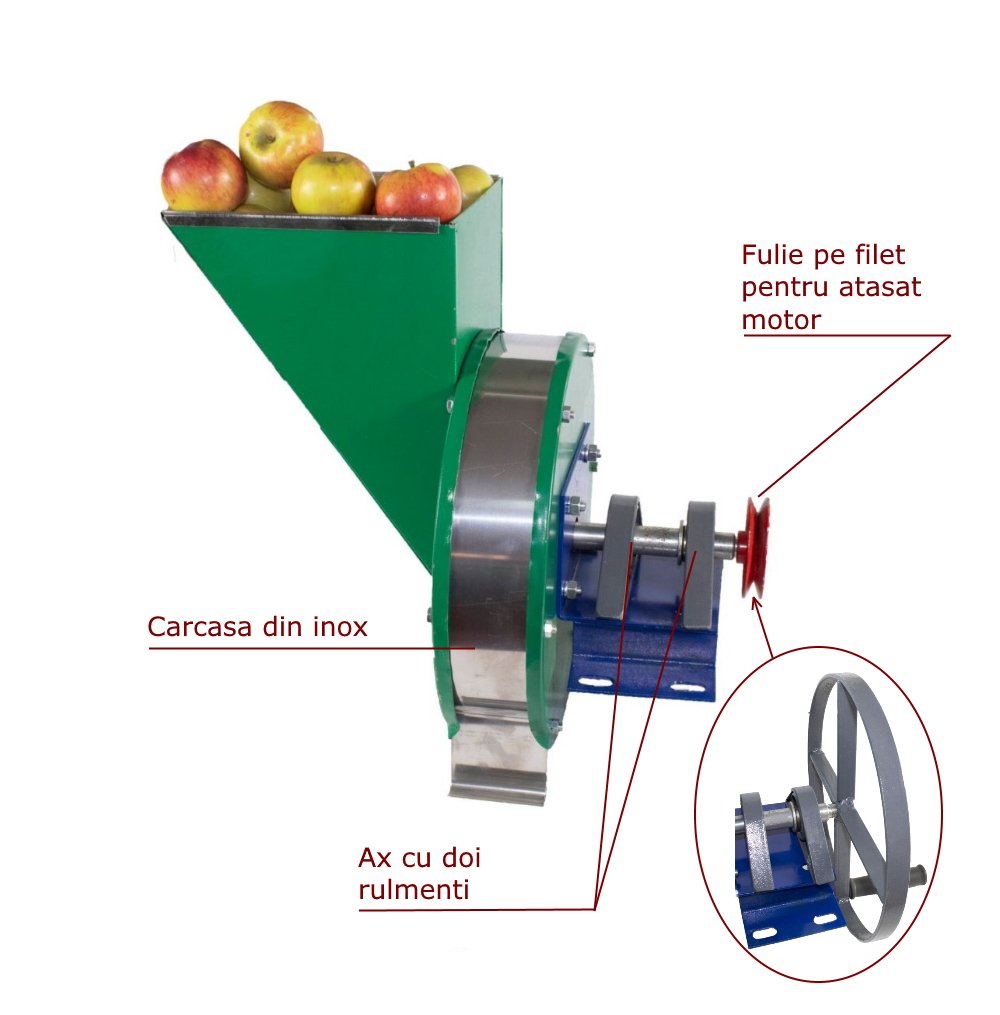 Razatoare fructe Vinita, manuala + fulie atasare motor, Cuva inox