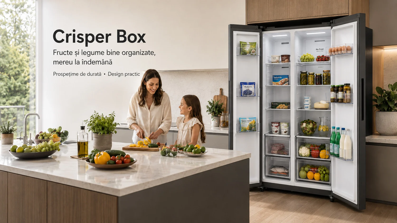 Side by Side LDK SBS-525NFDS, Clasa E, Capacitate 525 l, No Frost, Side by Side LDK SBS-525NFDS, Clasa E, Capacitate 525 l, No Frost, Display Control Touch, Racire rapida, Congelare rapida, H 176 cm, Dark Inox
