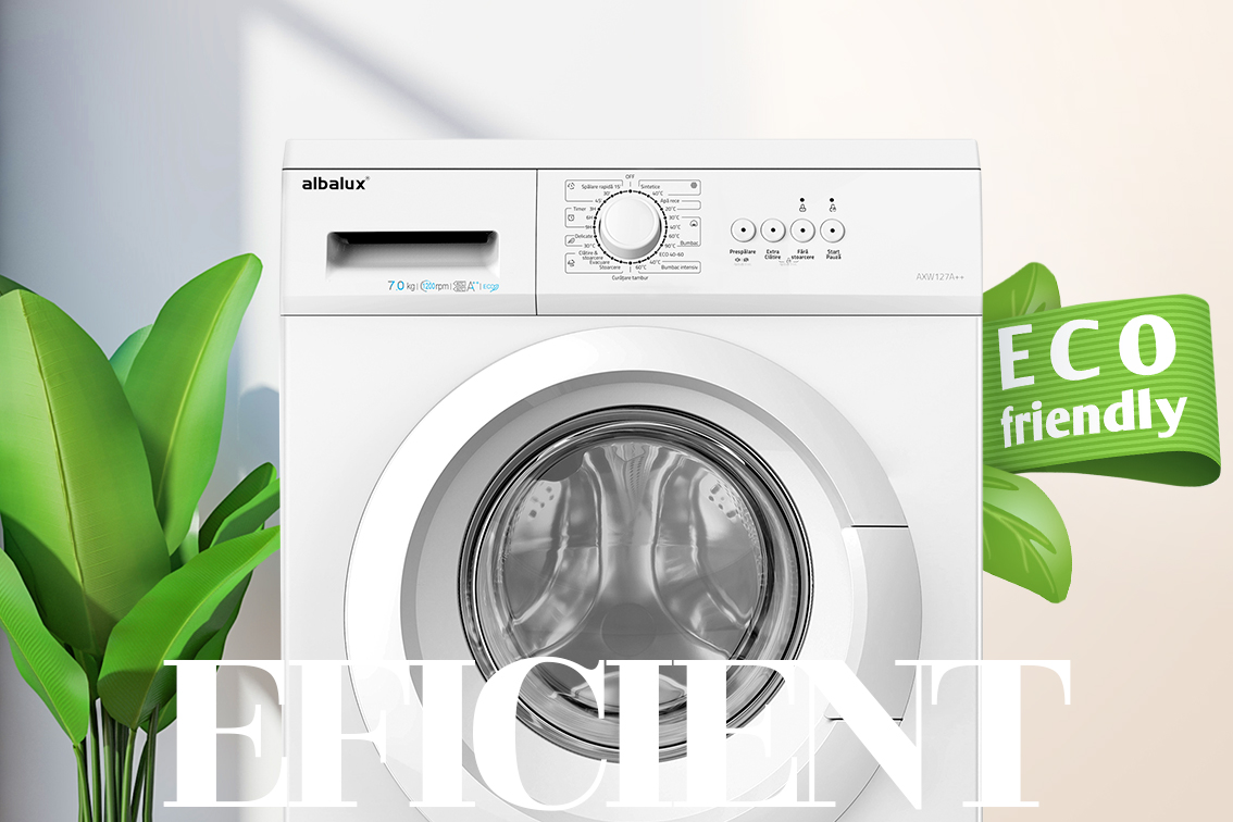 Mașină de Spălat Rufe Albalux AXW1270, 7 kg, 1200 RPM, 23 Programe, Clasă Energetică D, Alb