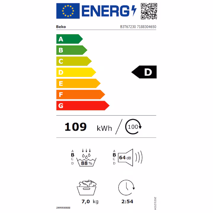 Uscător de Rufe Beko, 7 kg, Pompă de Căldură, Motor ProSmart Inverter, 15 Programe, Tehnologie AquaWave, Display Digital, Iluminare Tambur Drum Light, Pornire Întârziată, Clasa D, Alb [4]