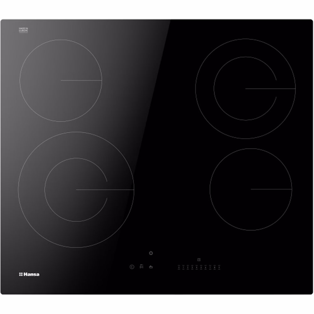 Marelvi - Plita incorporabila Hansa, 60 cm, Ceramica electrica, 4 zone, 2 zone extinse, touch, comenzi frontale, indicator putere, ChildLock, Auto Boil, mentinere temperatura, timer, sticla neagra