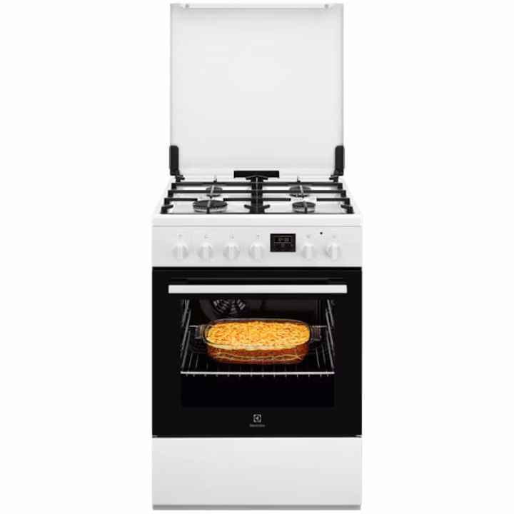 Marelvi - Aragaz ELECTROLUX, mixt, HotAir, 4 arzatoare, Gaz + Electric, display, L 60 cm, Grill, alb