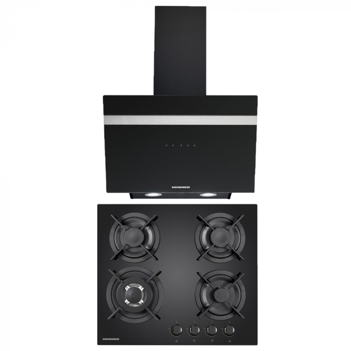 Pachet - Plita incorporabila Heinner HBH-V4IWFGBK, Gaz, 4 arzatoare, Arzator wok + Hota incorporabila decorativa Heinner HDCH-6060RGBK, Control touch, Afisaj LED, Putere de absorbtie 546.2 m3/H, 60 cm [1]
