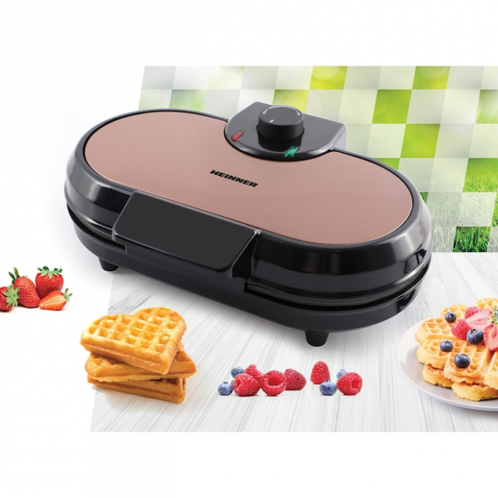 Aparat de facut gofre Heinner Copper Crown HWF-1000CR, 1000W, placi cu invelis antiaderent, plite gofre: 13.97 cm, Negru/aramiu [6]
