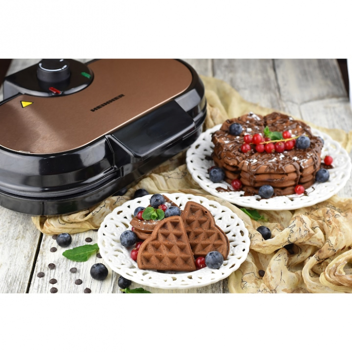 Aparat de facut gofre Heinner Copper Crown HWF-1000CR, 1000W, placi cu invelis antiaderent, plite gofre: 13.97 cm, Negru/aramiu [3]