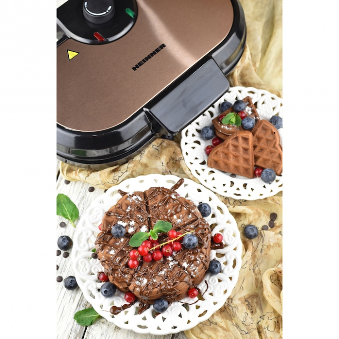 Aparat de facut gofre Heinner Copper Crown HWF-1000CR, 1000W, placi cu invelis antiaderent, plite gofre: 13.97 cm, Negru/aramiu [9]
