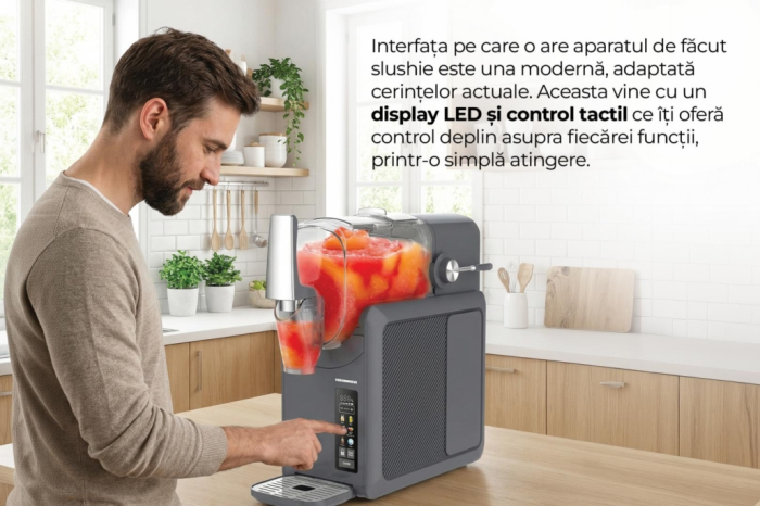 Aparat de facut granita 6 in 1 Heinner FreezeFun HSLM-DW26DGREY, 220 W, Capacitate totala: 2.6 l, Capacitate ingrediente: 1.9 l, Ecran LED si control tactil, 6 functii: slushie, bere, vin, mix bauturi [7]
