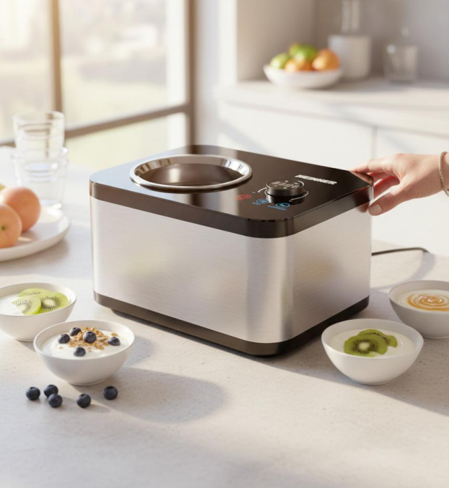 Aparat de făcut înghețată HEINNER SweetFreeze HICM-DW154SSBK, 120W, 1.5L, compresor incorporat, display LED, funcții înghețată/iaurt/mixare/răcire, control tactil, program răcire 1h, negru/inox [5]