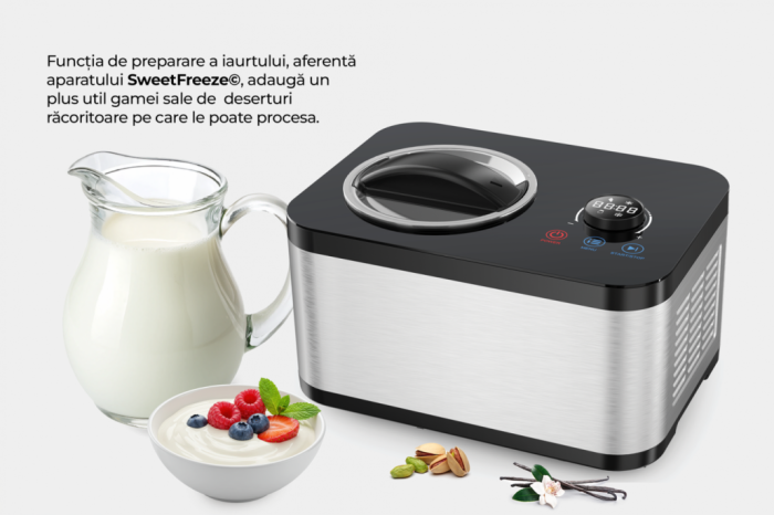 Aparat de făcut înghețată HEINNER SweetFreeze HICM-DW154SSBK, 120W, 1.5L, compresor incorporat, display LED, funcții înghețată/iaurt/mixare/răcire, control tactil, program răcire 1h, negru/inox [9]