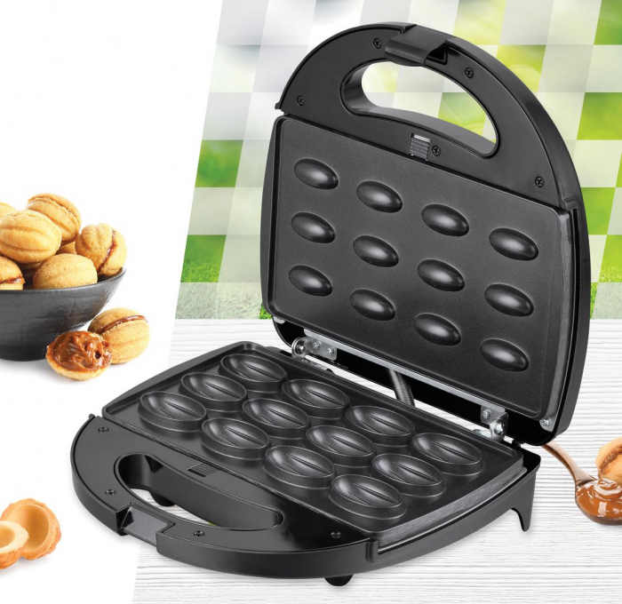 Aparat de facut nuci Heinner Dessert Supreme HNM-750BKS, 750W, capacitate 12 bucati, indicator luminos, manere termoizolate, Negru [2]