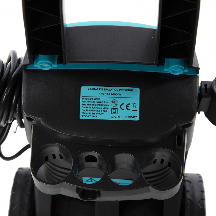 PACHET -  Aparat de spalat cu presiune DETOOLZ, presiune 105 bari, putere 1400W, debit maxim 6.8 l/min, DZ-CI107  + Furtun gradina BLUEBOS PLUS 1/2" (14 mm) 20m, set duze de conectare - DETOOLZ [22]
