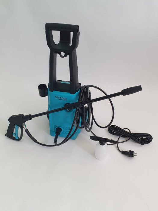 PACHET - Aparat de spalat cu presiune DETOOLZ, presiune 135 bari, putere 1600 W, debit maxim 6.8 l/min, DZ-CI108 + Furtun gradina BLUEBOS PLUS 1/2" (14 mm) 20m, set duze de conectare [8]