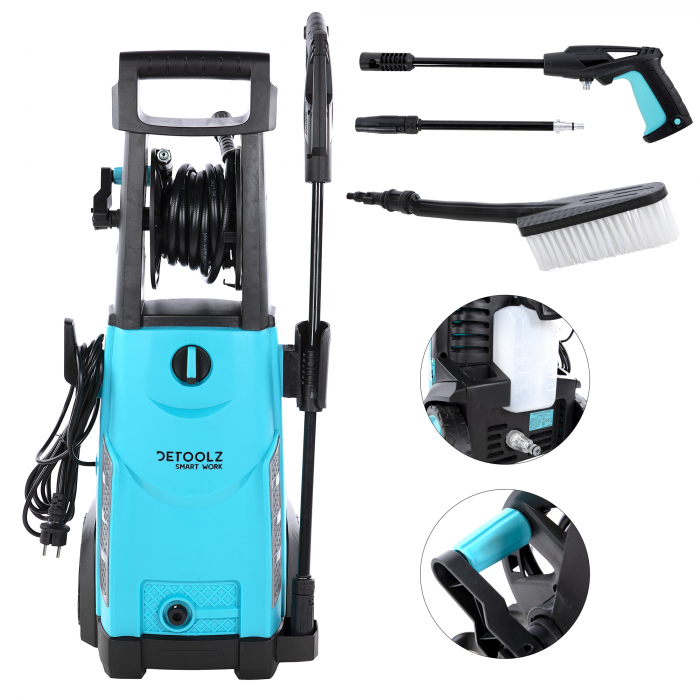 PACHET -  Aparat spalat cu presiune DETOOLZ, presiune 180 bari, putere 2400W, debit 6.8 l/min, DZ-CI110 + Furtun gradina BLUEBOS PLUS 1/2" (14 mm) 20m, set duze de conectare [2]