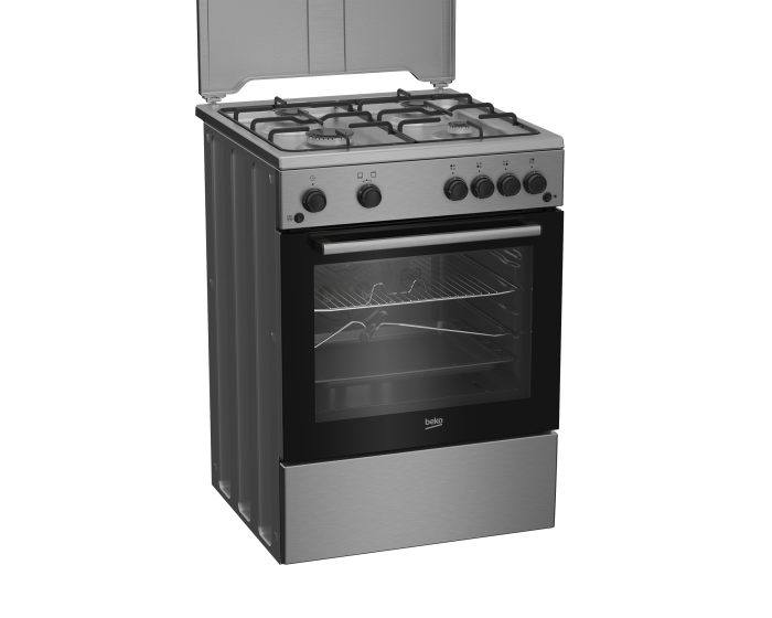 Aragaz Beko, 4 arzatoare cu eficienta ridicata, aprindere electrica plita si cuptor, grill, rotisor, iluminare cuptor, timer mecanic, capac metal, culoare inox+silver [2]