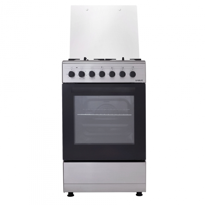 Aragaz electric / gaz Samus SM562AENS, 4 arzatoare gaz, cuptor electric, aprindere electrica, grill, timer, cuptor cu 7 functii, Argintiu [2]