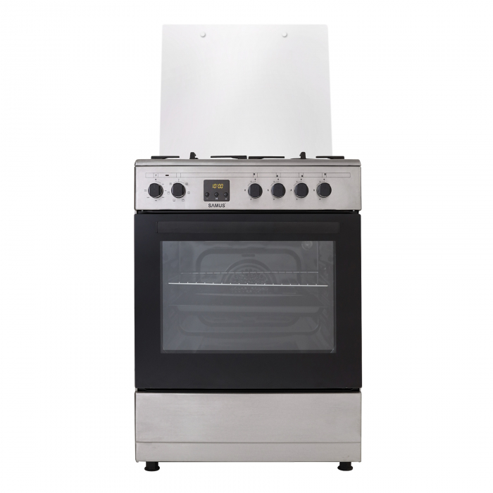 Aragaz electric / gaz Samus SM663AENS Inox, 4 arzatoare pe gaz, 1 arzator Wok, cuptor electric, 7 functii, grill, ventilator, aprindere electrica plita, timer digital, Argintiu [4]