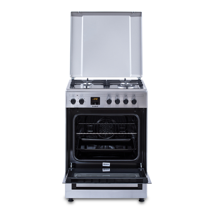 Aragaz electric / gaz Samus SM663AENS Inox, + diuze GPL, 4 arzatoare pe gaz, 1 arzator Wok, cuptor electric, 7 functii, grill, ventilator, aprindere electrica plita, timer digital, Argintiu [4]