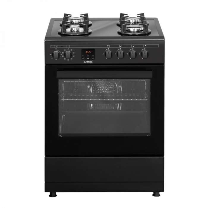 Aragaz electric / gaz Samus SM665AENS, 4 arzatoare pe gaz, cuptor electric, 10 functii, convectie 3D, latime 60 cm, aprindere electrica plita, timer digital, suprafata plita din sticla securizata [2]
