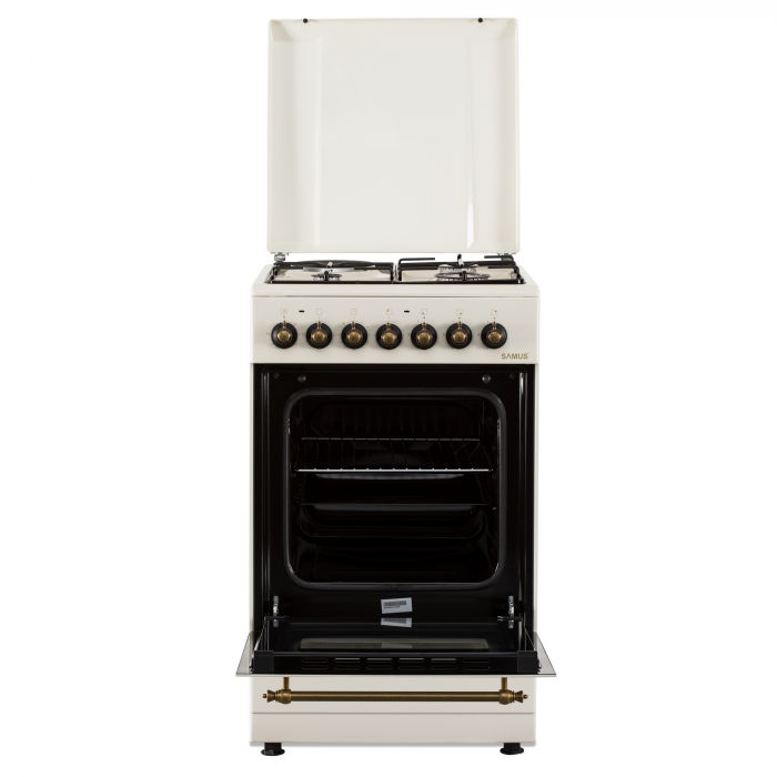 Aragaz electric / gaz Samus SR550EL3C, 3 arzatoare gaz + 1 arzator electric, cuptor electric, aprindere electrica, dispozitiv siguranta arzatoare gaz, timer mecanic, Bej [4]