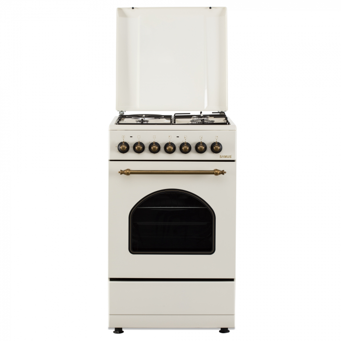 Aragaz electric / gaz Samus SR550EL3C, 3 arzatoare gaz + 1 arzator electric, cuptor electric, aprindere electrica, dispozitiv siguranta arzatoare gaz, timer mecanic, Bej [8]