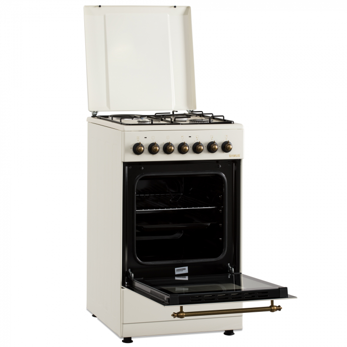 Aragaz electric / gaz Samus SR550EL3C, 3 arzatoare gaz + 1 arzator electric, cuptor electric, aprindere electrica, dispozitiv siguranta arzatoare gaz, timer mecanic, Bej [5]