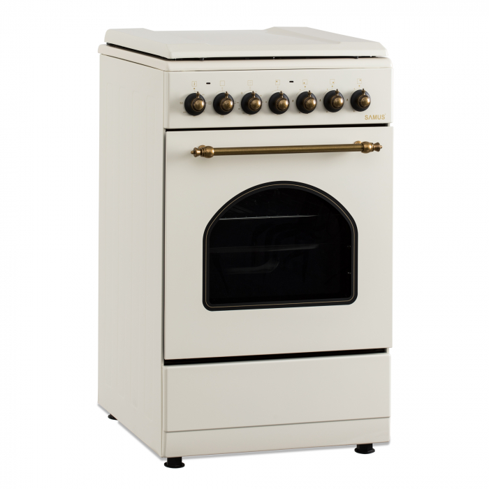 Aragaz electric / gaz Samus SR550EL3C, 3 arzatoare gaz + 1 arzator electric, cuptor electric, aprindere electrica, dispozitiv siguranta arzatoare gaz, timer mecanic, Bej [6]