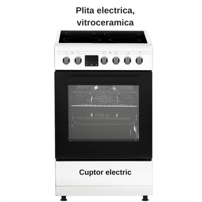 Aragaz electric Samus SM564VTE, cuptor cu 10 functii, grill, convectie 3D, timer digital, lumina interioara, Alb [2]