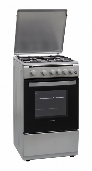 Aragaz Heinner HFSC-V50LITGSL, 4 arzatoare, Gaz + GPL, Aprindere electrica, Timer, Grill, 50 cm, Argintiu [1]
