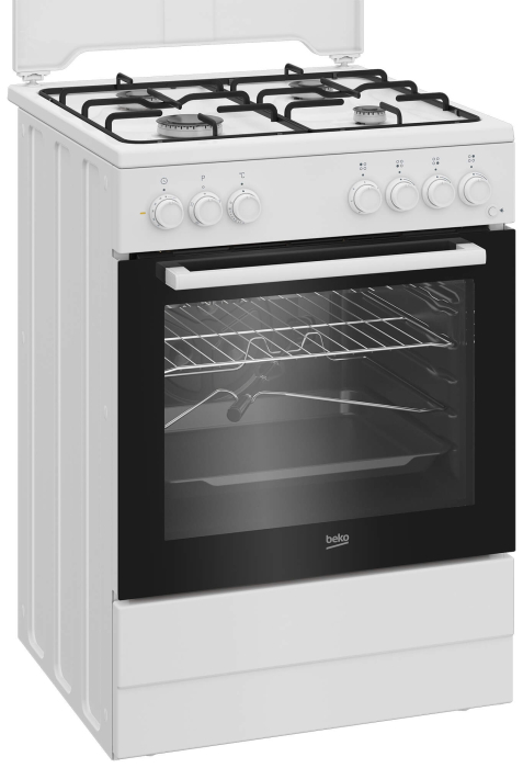 Aragaz mixt Beko, 4 arzatoare cu eficienta ridicata, aprindere electrica, grill electric, cuptor electric, 4 functii, rotisor, iluminare cuptor, timer mecanic, Clasa A, Alb [2]