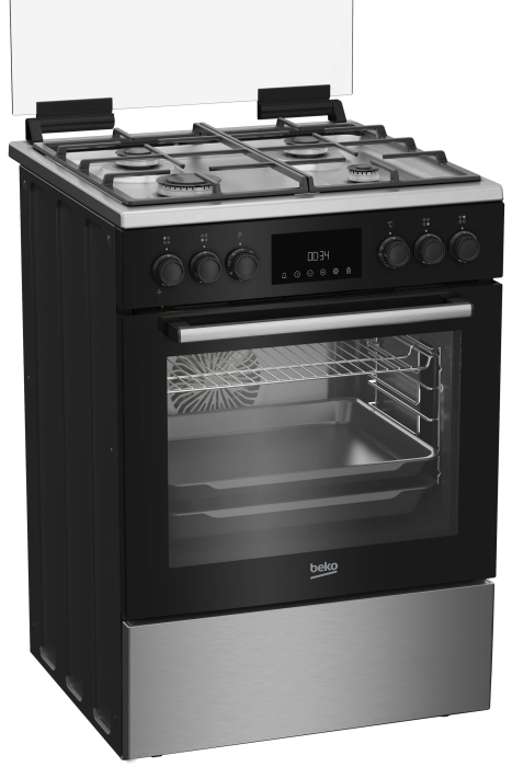Aragaz mixt Beko, 4 arzatoare cu eficienta ridicata, gratare fonta, autocuratare catalitica, aprindere electrica, LED display Good+, cuptor electric, 8 functii, grill electric, gatire 3D, iluminare cu [2]