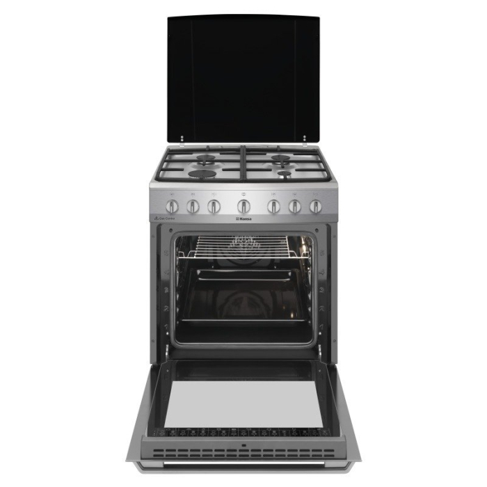 Aragaz mixt Hansa, cuptor electric, 60 cm, 4 arzatoare, steam cleaning, programator, 8 functii, grill, ventilator, aprindere electrica, siguranta, sertar depozitare, cu capac metalic, 62 L, clasa A, i [3]
